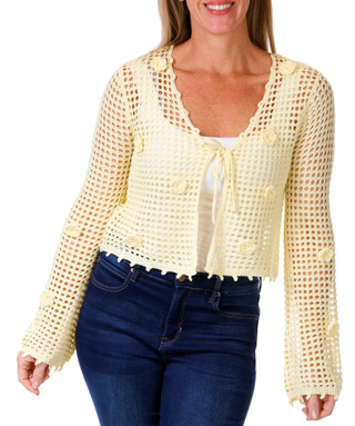Thumbnail 2: No Comment No Comment Juniors 3D Flower Front Tie Crochet Cardigan 