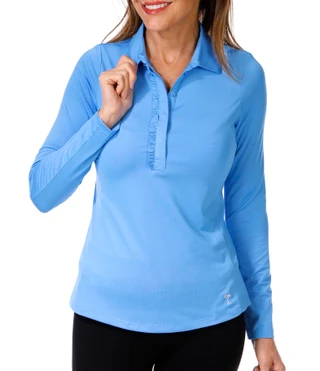 Thumbnail 1: Golftini Golftini Womens Active Long Sleeve Ruffle Polo Top 