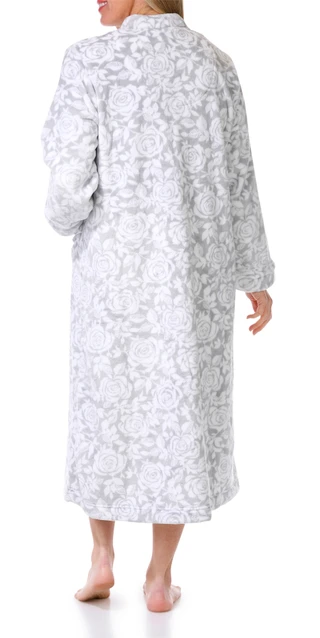 Thumbnail 2: Aria Aria Womens Zip Collar Rose Print Silky Plush Robe 