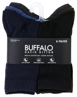 Thumbnail 1: Buffalo Buffalo David Bitton Mens Everyday Crew Socks 6-Pack 