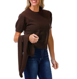 Thumbnail 4: Steve Madden Steve Madden Womens Short Puff Sleeve Solid Sweater & Scarf 