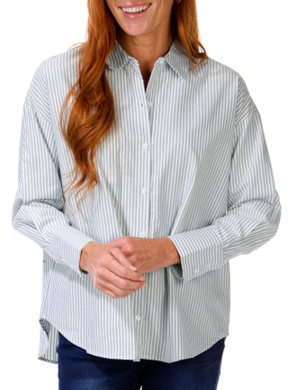 Thumbnail 1: NINE WEST Nine West Womens Long Sleeve Striped Button Down Top 