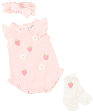 Thumbnail 2: Nicole Miller Nicole Miller Baby Girls 3 Pc Strawberry Sweater Romper Set 