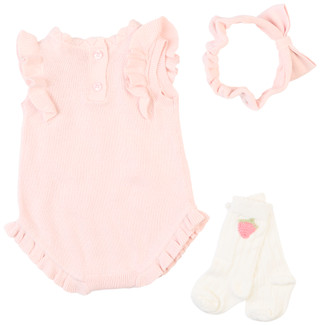 Thumbnail 3: Nicole Miller Nicole Miller Baby Girls 3 Pc Strawberry Sweater Romper Set 