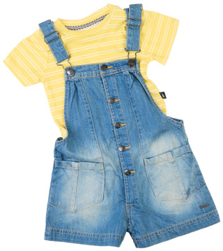 Thumbnail 1: VOLCOM Volcom Little Girls 2 Pc Denim Shortall & Striped Tee Set 
