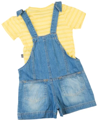 Thumbnail 2: VOLCOM Volcom Little Girls 2 Pc Denim Shortall & Striped Tee Set 