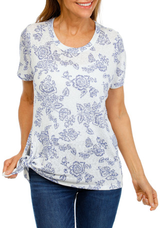 Thumbnail 1: BOBEAU Women's Print Tie Front Top 