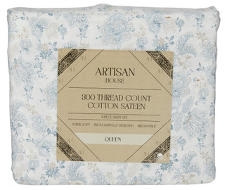 Thumbnail 1: YUNUS Yunus Bedding 4 Pc 300 TC Cotton Sateen Floral Sheet Set 