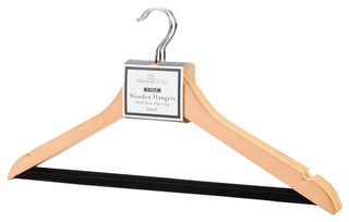 Thumbnail 2: Kennedy International 3-Pack Natural Wooden Hangers with Black Velvet Bar 