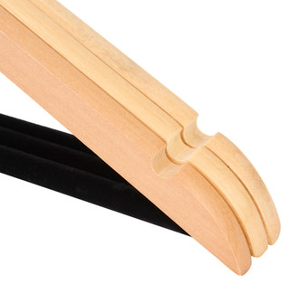 Thumbnail 3: Kennedy International 3-Pack Natural Wooden Hangers with Black Velvet Bar 