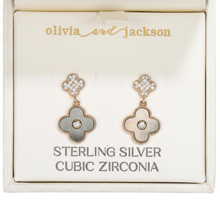 Thumbnail 2: OLIVIA & JACKSON Olivia & Jackson Gold Tone Clover Drop Stud Earrings 
