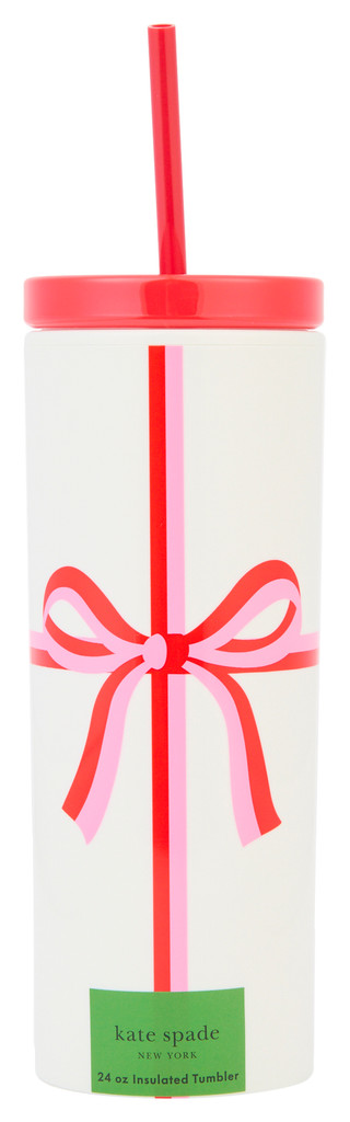 Thumbnail 1: KATE SPADE 24 oz Candy Bow Insulated Tumbler with Straw 