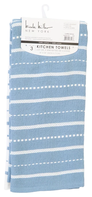 Thumbnail 3: Nicole Miller Nicole Miller 3 Pk Carrie Stripe Cotton Kitchen Towels 