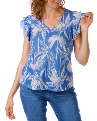 Thumbnail 1: Chenault Women's Flutter Sleeve Palm Tree Top 