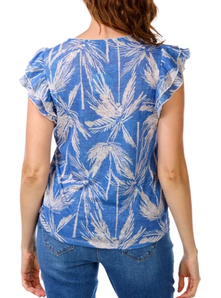 Thumbnail 2: Chenault Women's Flutter Sleeve Palm Tree Top 