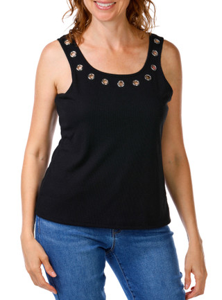 Thumbnail 1: Kiss & Fly Women's Ribbed Grommet Neck Tank Top 