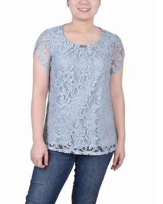 Thumbnail 1: Ny Collection NY Collection Petite Lace Petal Sleeve Top 