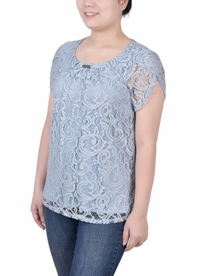 Thumbnail 3: Ny Collection NY Collection Petite Lace Petal Sleeve Top 