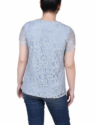 Thumbnail 2: Ny Collection NY Collection Petite Lace Petal Sleeve Top 