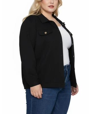 Thumbnail 2: Ny Collection  Plus Button Down Ponte Cropped Jacket 