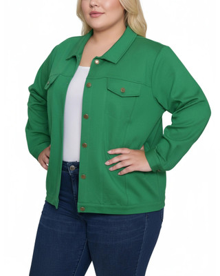 Thumbnail 3: Ny Collection  Plus Button Down Ponte Cropped Jacket 