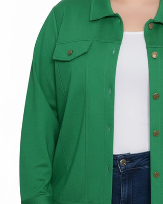 Thumbnail 4: Ny Collection  Plus Button Down Ponte Cropped Jacket 