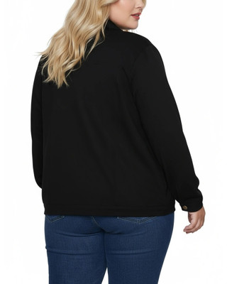 Thumbnail 4: Ny Collection  Plus Button Down Ponte Cropped Jacket 