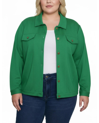 Thumbnail 1: Ny Collection  Plus Button Down Ponte Cropped Jacket 