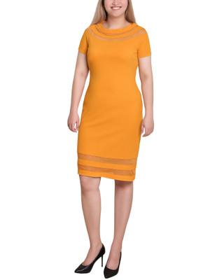Thumbnail 3: Ny Collection NY Collection Petite Solid Mesh Insert Dress 