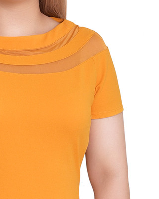 Thumbnail 4: Ny Collection NY Collection Petite Solid Mesh Insert Dress 