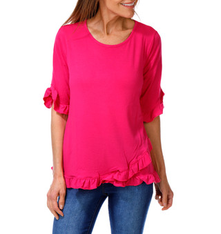 Thumbnail 1: Thomas & Olivia Women's Solid Ruffle Hem Top  
