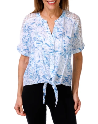 Thumbnail 1: Zac & Rachel Women's Floral Print Tie Front Blouse  