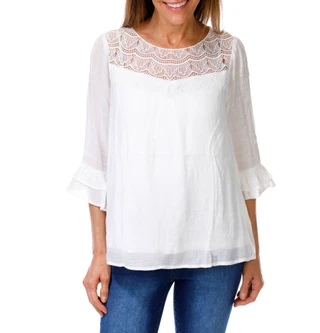 Thumbnail 1: Chelsea & Theodore Women's Lace Yoke Ruffle Sleeve Top  