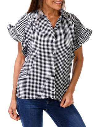 Thumbnail 1: LIV LOS ANGELES Women's Button Up Seersucker Ruffle Sleeve Top 