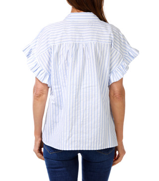 Thumbnail 2: LIV LOS ANGELES Women's Button Up Seersucker Ruffle Sleeve Top 