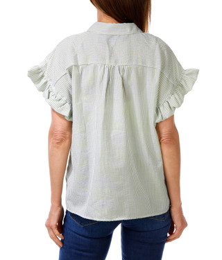 Thumbnail 2: LIV LOS ANGELES Women's Button Up Seersucker Ruffle Sleeve Top 