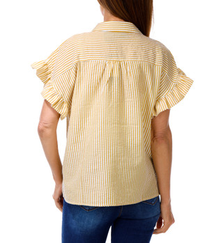 Thumbnail 2: LIV LOS ANGELES Women's Button Up Seersucker Ruffle Sleeve Top 