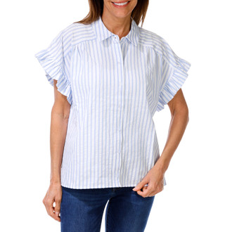 Thumbnail 1: LIV LOS ANGELES Women's Button Up Seersucker Ruffle Sleeve Top 