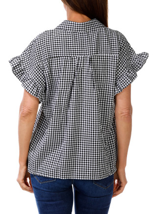 Thumbnail 2: LIV LOS ANGELES Women's Button Up Seersucker Ruffle Sleeve Top 