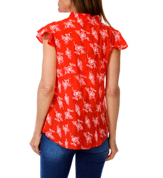 Thumbnail 3: Kate Park Women's Petite Floral Print Ruffled Top  