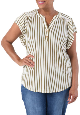Thumbnail 1: Cure Women's Plus Short Sleeve Striped Top 