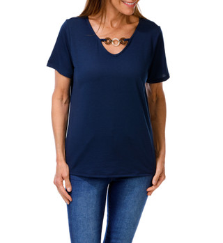 Thumbnail 1: Stella Parker Women's Solid Keyhole Top  