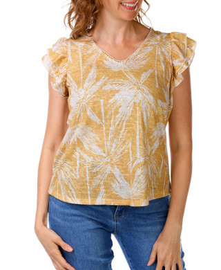 Thumbnail 1: Chenault Women's Ruffle Sleeve Palm Tree Top 