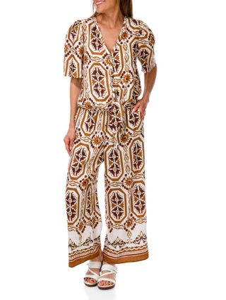 Thumbnail 3: MELLODAY Women's Print Button Up Tie Front Top 