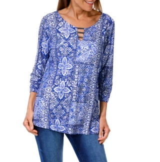 Thumbnail 1: Emily Daniels Women's Paisley Metallic Print Top  