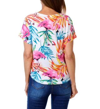 Thumbnail 2: Onque Casual Women's Floral Flamingo Print Top  