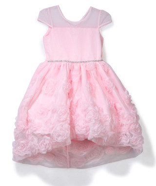 Thumbnail 1: Nanette Girls Shimmer Lace Rose Overlay Dress w/Jeweled Waist 