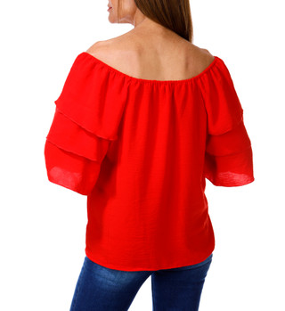 Thumbnail 2: Chenault Women's Solid Ruffle Sleeve Top  