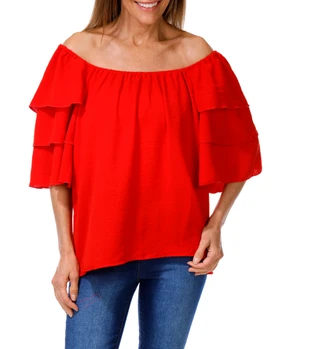 Thumbnail 1: Chenault Women's Solid Ruffle Sleeve Top  