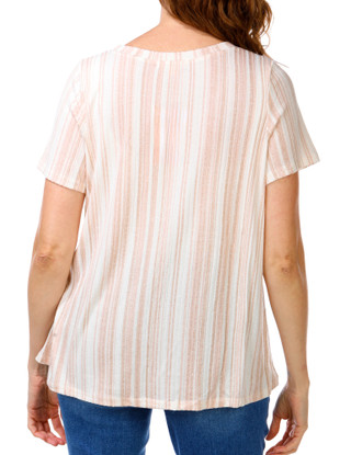 Thumbnail 2: Blue Mood Women's Short Sleeve Striped Top 
